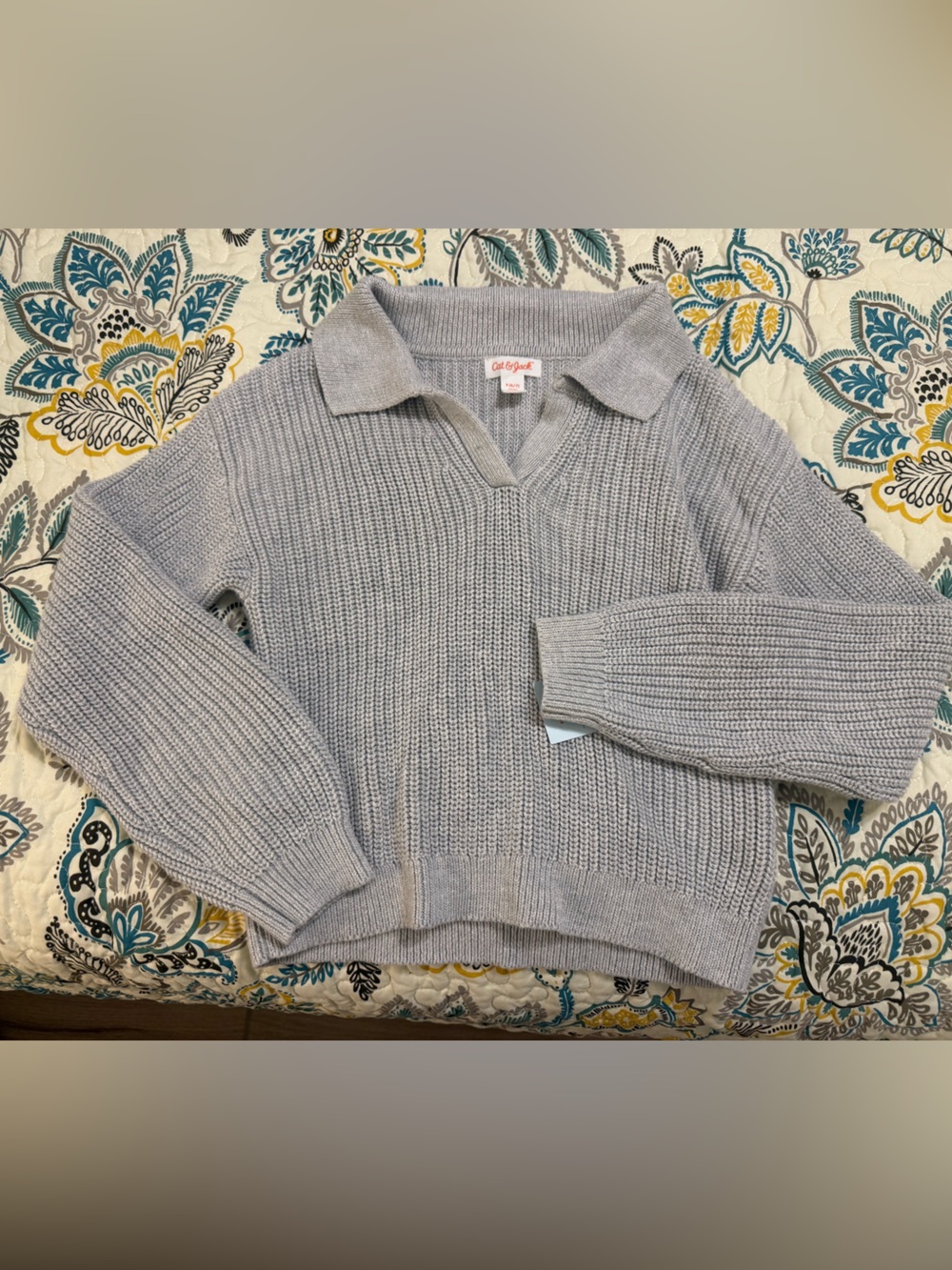 Cat & Jack Girls Gray Collared Knit Sweater Size 6/7 NWT